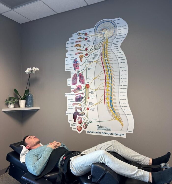 Chiropractor performing a spinal adjustment on a patient